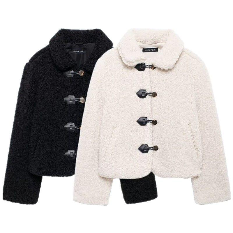 Fashion Style 2024 Fall and Winter New Women's Clothing Easiest for Match Fleece Lapel Long Sleeves Short Coat Outwear 8372250