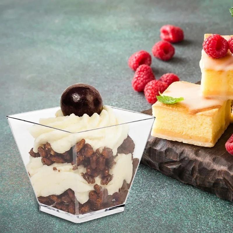 25/50/100PCS Transparent Ladder Shaped Cups Dessert Cups Pudding Fruit Ice Cream Camp Birthday Party Plastic Food Container