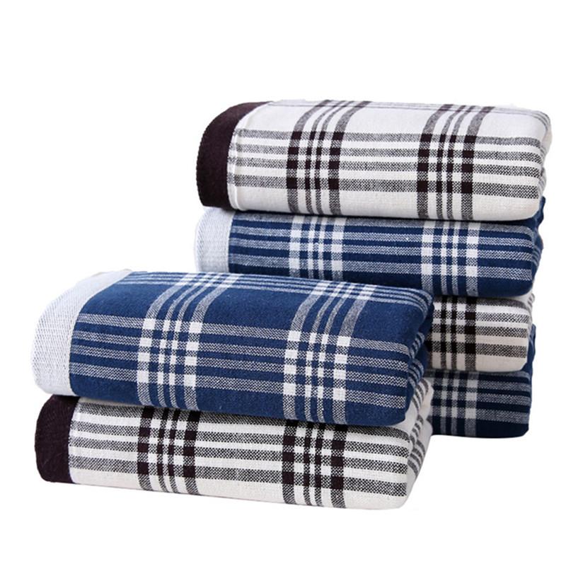 1Pc 34x76cm Terry Gauze Cotton Vintage Plaid Home Bathroom Shower Adults Men Sport Hand Towel