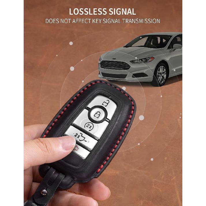 for Ford Key Fob Cover Leather Key Case Holder Keychain Compatible with Bronco F150 Explorer Mustang Escape Mach E F250 Truck King Ranch Expedition