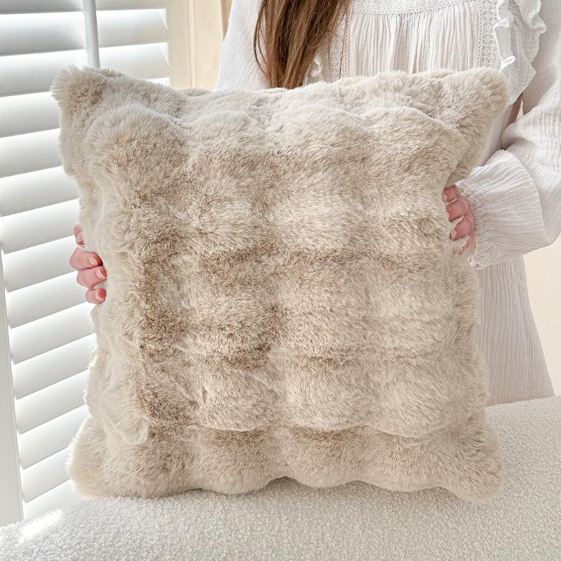 Tuscany Nordic Style Faux Fur Plush Pillow - Autumn/Winter Rabbit Fur Throw for Sofa & Bedroom