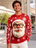 Unisex Couple Long Sleeve Ugly Christmas Tshirt Classic 3D Print Red Round Neck Santa Snowflake Holiday Casual Tops