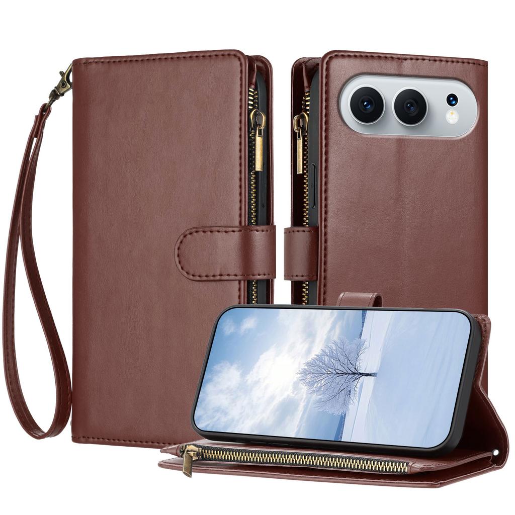 For Honor 500 5G Leather Case Zipper Wallet Stand Shockproof Phone Cover with Wrist Strap