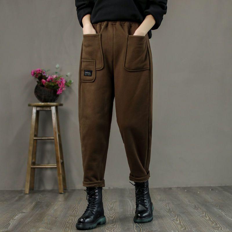 

Plus Velvet Thickened Literary Loose Cotton and Linen Sweatpants Women s Winter Large Size Elastic Waist Slimming All-match Casual Pants Harem Pants S