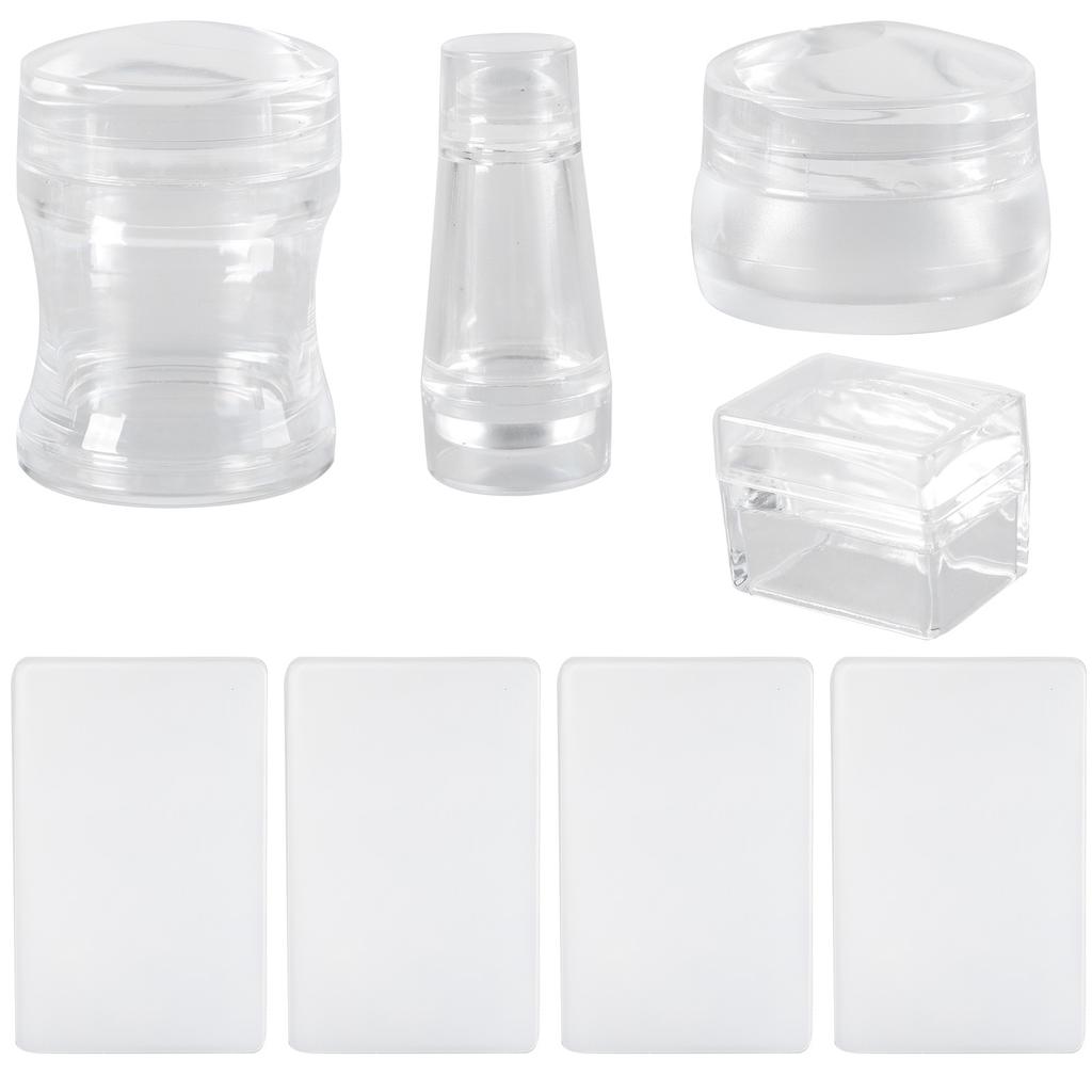 4Pcs Clear Silicone Nail Art Stamper Set Round Rectangular Double Head Transparent Jelly Stamping for Creative Manicure