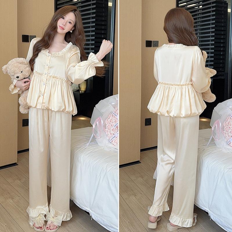 Ice silk princess style lace nightdress loungewear set summer thin cool girl style pajamas women