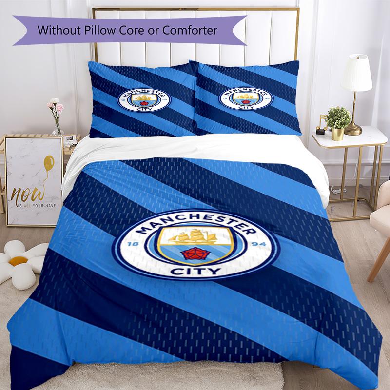 Sada povlaků na peřinu s potiskem Manchester City F.C. – obsahuje 1 povlak na peřinu a 2 odpovídající povlaky na polštář Dekorace do ložnice Vánoční dárky