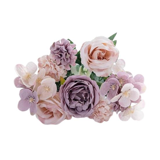 Artificial Rose Bouquet Realistic Fake Silk Flower with Green Leaves Home Wedding Party Table Centerpiece Indoor Outdoor Faux Bloom Decoration