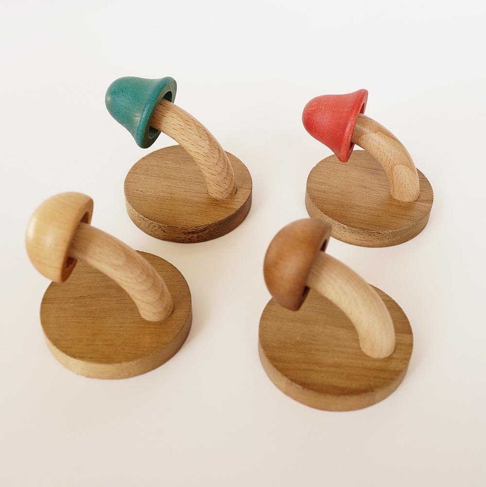 Nordic Wooden Mushroom No-Drill Adhesive Hook - Creative and Cute Coat Hook for Entrance, Bedroom, Dorm, or Door.
