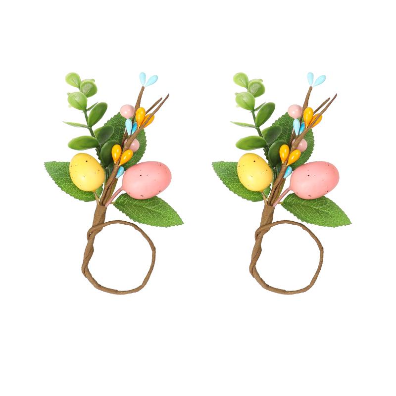 Easter Bunny Eggs Napkin Ring Spring Home Decoration Artificial Plants Napkin Holder Buckles 2025 Happy Easter Party Supplies