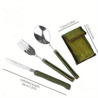 Military Green Folding Knife Outdoor Camping Tool Set with Portable Combination Tableware Bag