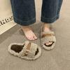 Muffin Thick-soled Wool Slippers Women's Wear 2025 Autumn and Winter New Internet Celebrity Versatile Lamb Curly Wool One-word Cotton Slippers