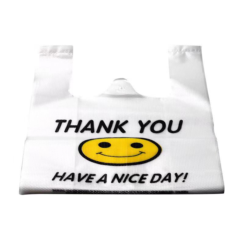 Thickened Transparent Smiley Face Tote: Convenient Disposable Supermarket Bag for Takeaway
