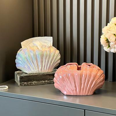 European Shell Ceramic Tissue Box Creative Colorful Napkin Storage Tube High-end Living Room Office Drawer Box Home Decoration