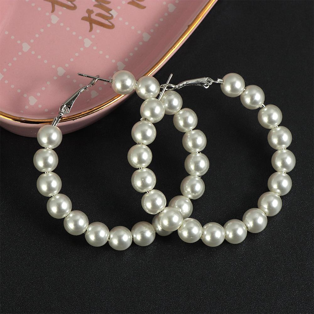 Party Big Circle Fashion Elegant Drop Dangle Ear Stud Pearl Hoop Earrings Round Shape