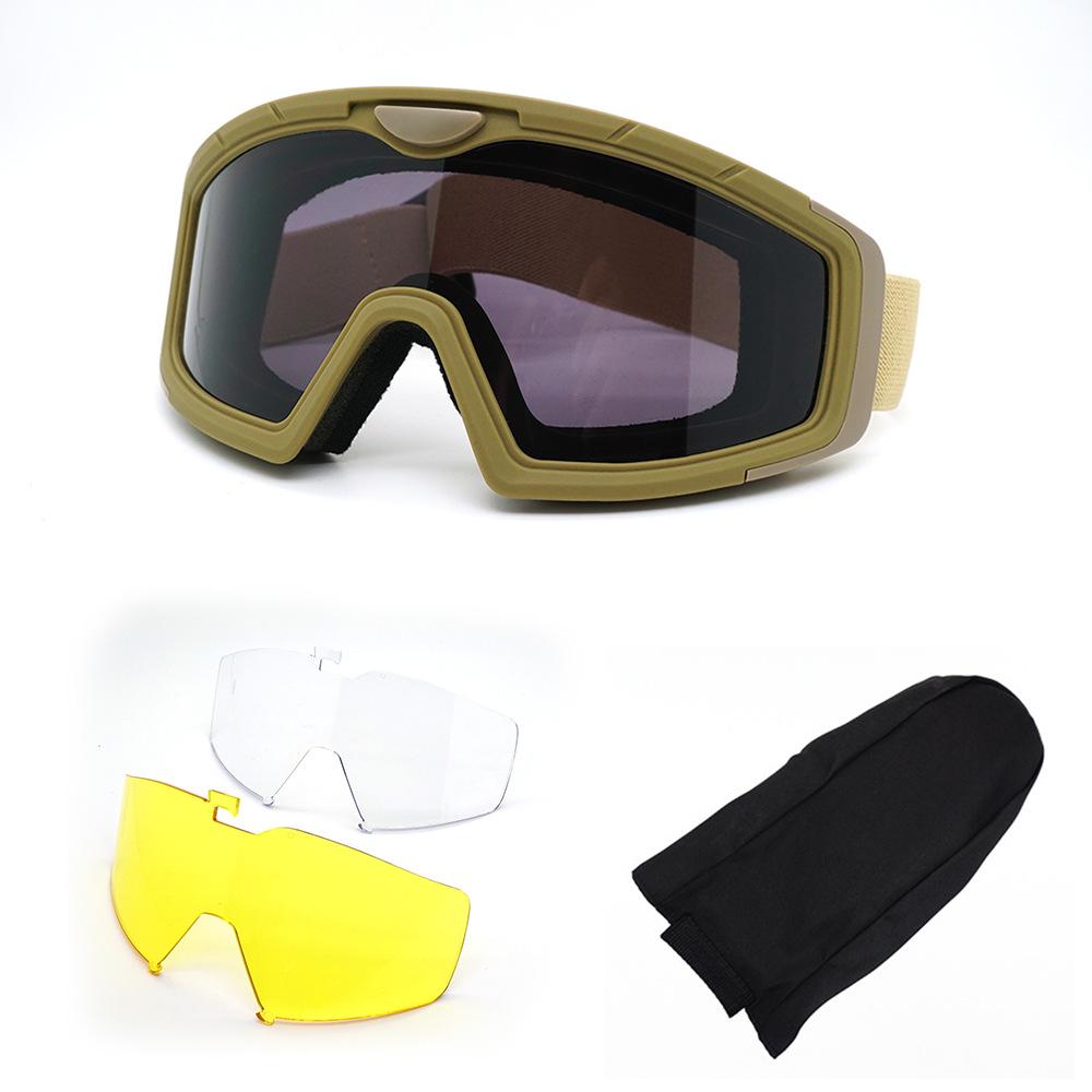 

Tactical goggles, protective eyewear, impact-resistant outdoor field desert goggles, special forces protective goggles Khaki-Three-lens set