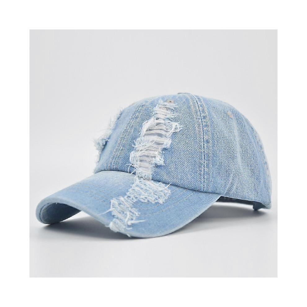 Casquette de baseball en jean de coton délavé avec trous casquette de baseball simple visière légère pièce unique