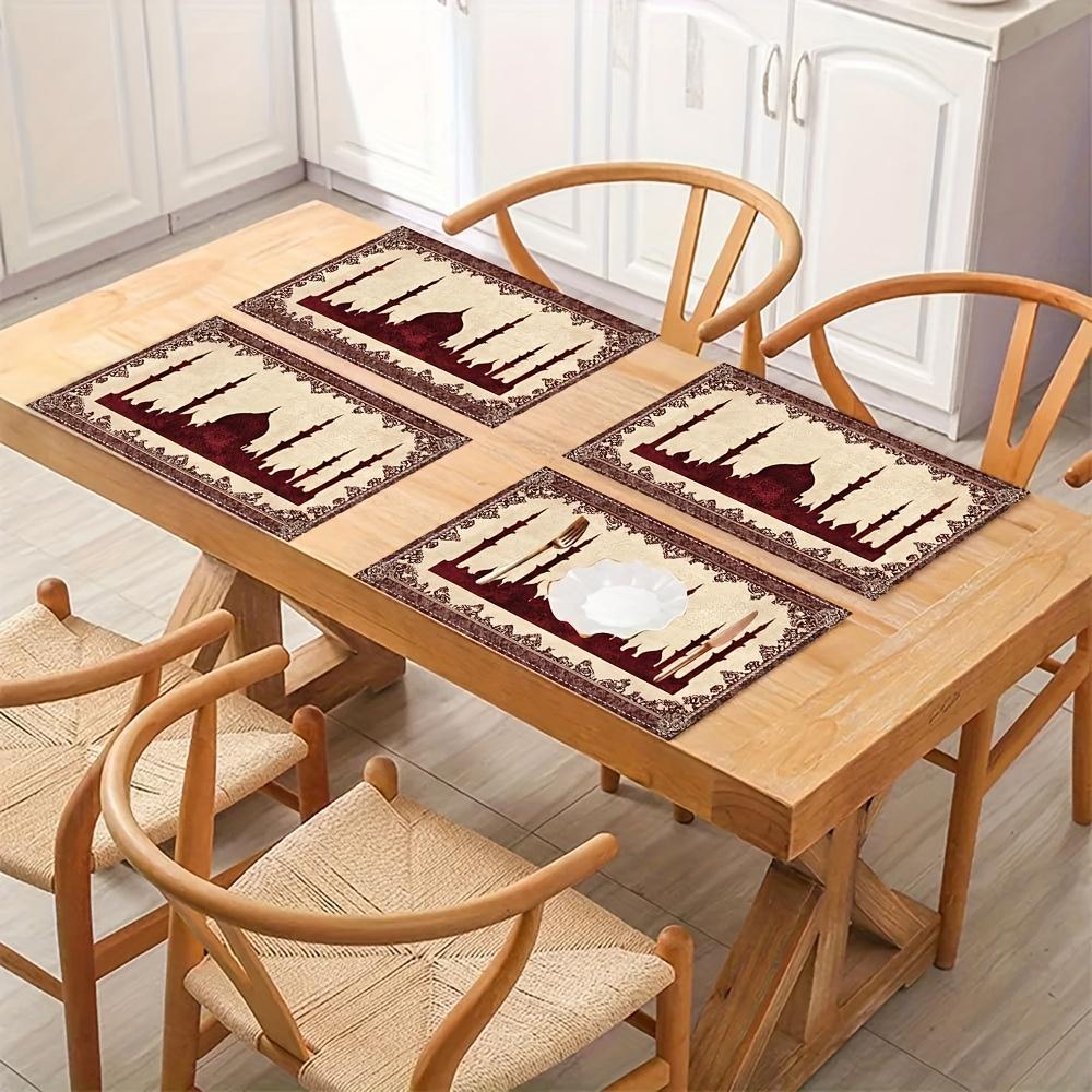 Ramadan Kareen Mubarak Linen Placemats Holiday Party Decor Retro Castle Printed Eid Al-Fitr Dining Table Mats Ramadan Decoration