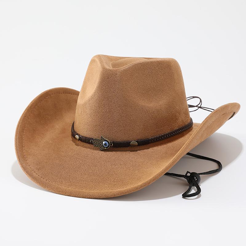 Western denim style big edge hat Tibetan top hat Belt accessories Autumn and winter jazz hat, new suede hat