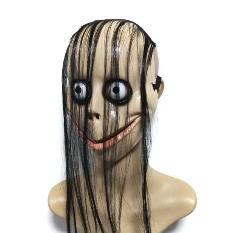 Neue Halloween-Horror-Maske MO MO mit langen Haaren, lustige Maske, V-förmige Mundmaske mit Haaren, weibliche Geistermaske, Rollenspiel MO Maske Masken