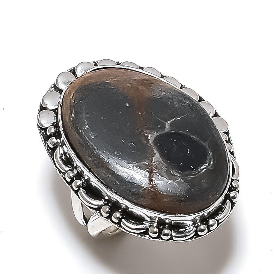Mud Crack Fossil Gemstone 925 Sterling Silver Jewelry Ring Size 6.5
