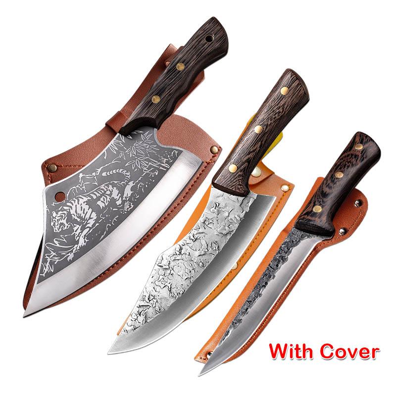 Carbon Steel Kitchen Knives Wooden Handle Cleaver Slicing Knife Hand Forged Blade Butcher Boning Knife Wood Handle Chef Knife