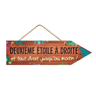 [R0328] - Brązowa drewniana tabliczka ze strzałką „Wiadomości” (druga gwiazda po prawej i prosto aż do rana!) - 30x8. 5cm