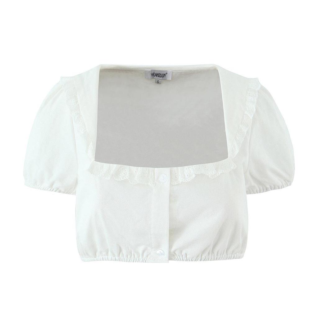 Lace Trim Bubble Sleeve Top & Skort Set - Women's Summer Two-Piece