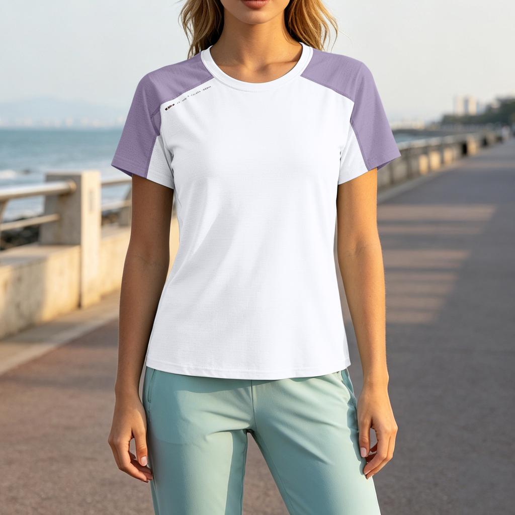Women Outdoor Sports Breathable Sweat Absorption Short Sleeve Shirt High Elastic Quick Dry Loose Fit Fitness T Shirt Suitable for Training