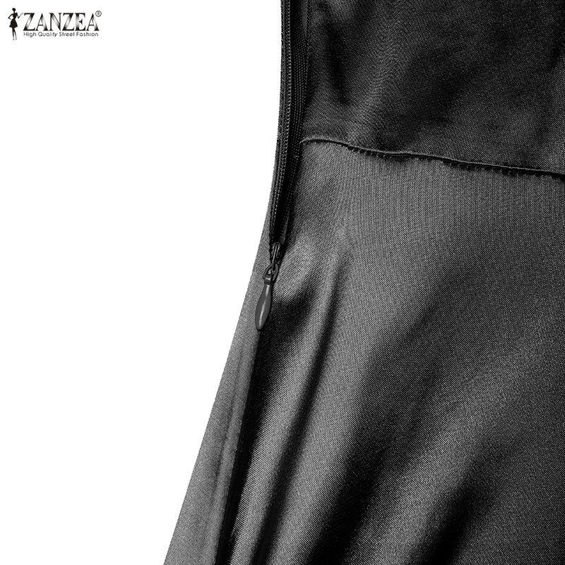 ZANZEA Women Elegant Square Collar Casual Short Sleeve Long Dress