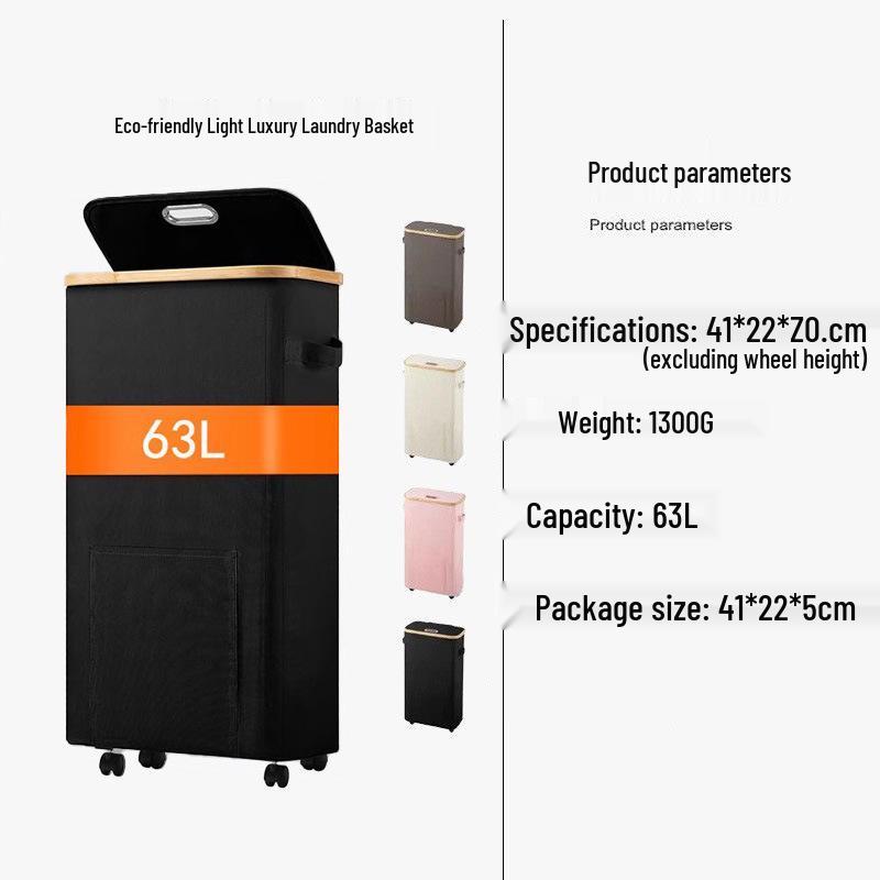 Foldable Bamboo Laundry Hamper with Lid - Oxford Cloth Dustproof Storage Basket