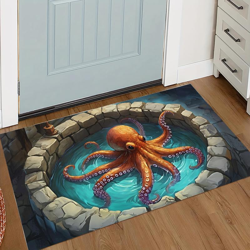 

3D Octopus Illusion Rug Underwater Cave Bedroom Doormat Living Room Rugs Non Slip Soft Easy Clean Durable Nautical Decor Carpet 40X60cm