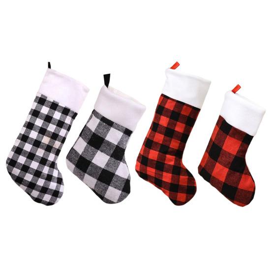 Christmas Stocking Classic Red Black Buffalo Plaid Hanging Stockings for Christmas Tree Fireplace Holiday