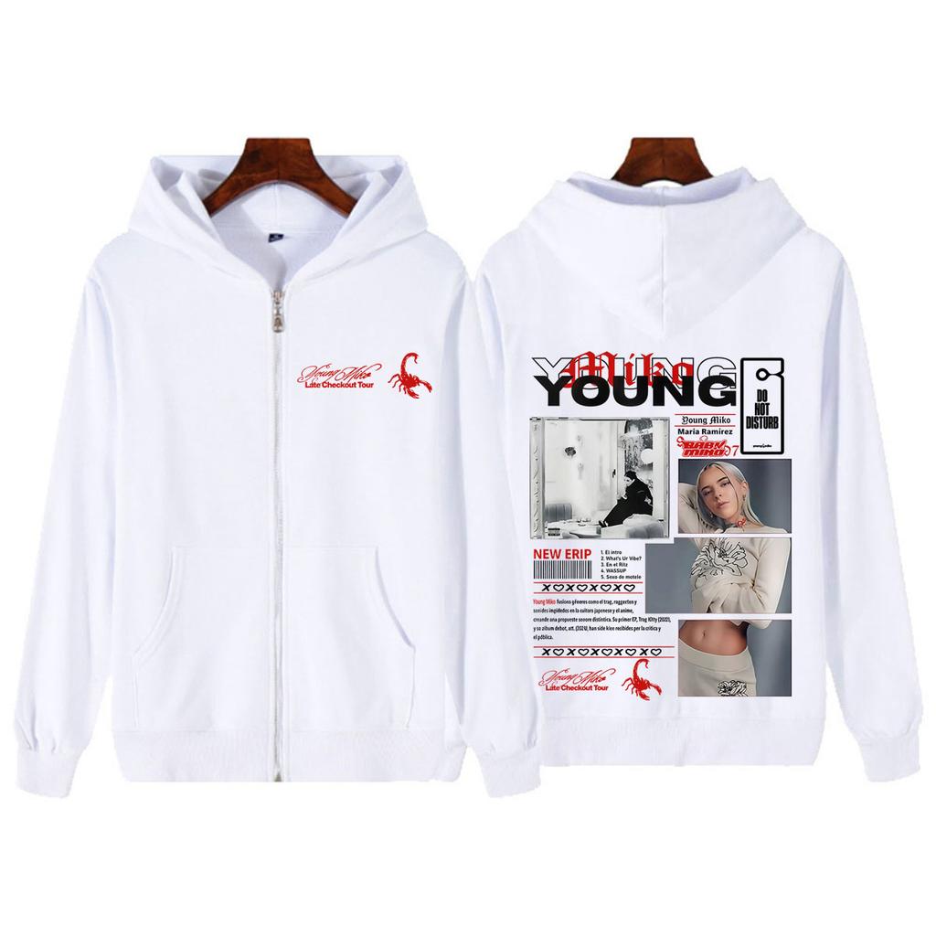 Jonge Miko Late Checkout Tour Print Rits Hoodie Mannen Vrouwen Esthetische Trend Sweatshirts Losse Jas