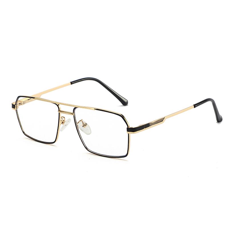 Men's Retro Anti-Blue Light Photochromic Glasses with Double Bridge Metal Frame, Suitable for Prescription Lenses