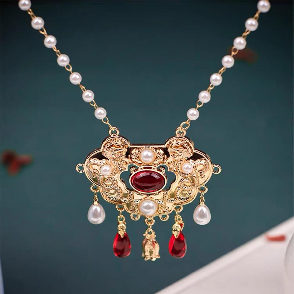 Vintage Chinese Necklace with Antique Bell Pendant Exquisite Traditional Necklace Inspired by Hanfu Fashion for Women