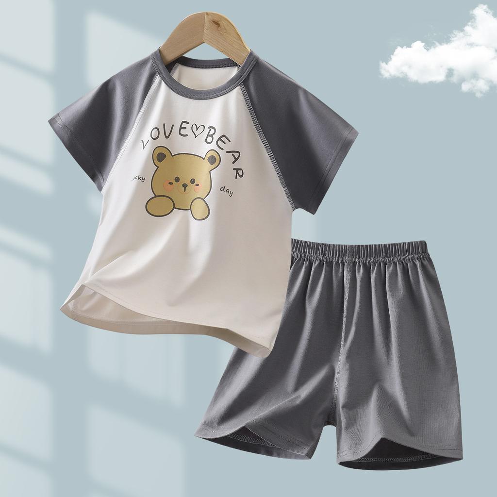 Kids Summer A Class Seamless Tencel Lyocell Short Sleeve Pajama Set For Boys And Girls Toddler And Children Home Wear
