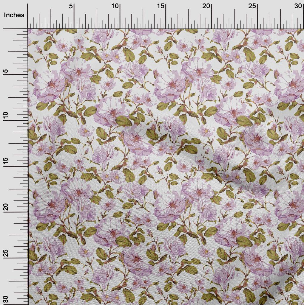 oneOone Cotton Flex Light Violet Fabric Flower & Leaves Watercolor Quilting Supplies Print Sewing Fabric By The Yard 40 Inch