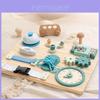 Wooden Blue Clock Busy Board With Educational Activities For Toddler Learning