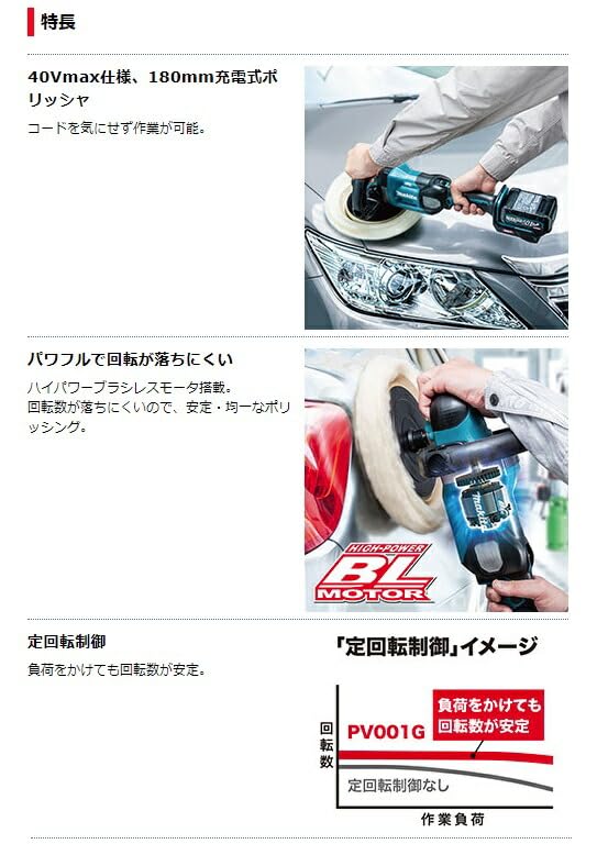 Makita Cordless 40V max Battery and Charger PV001GRD Polisher, 2.5Ah, Included,