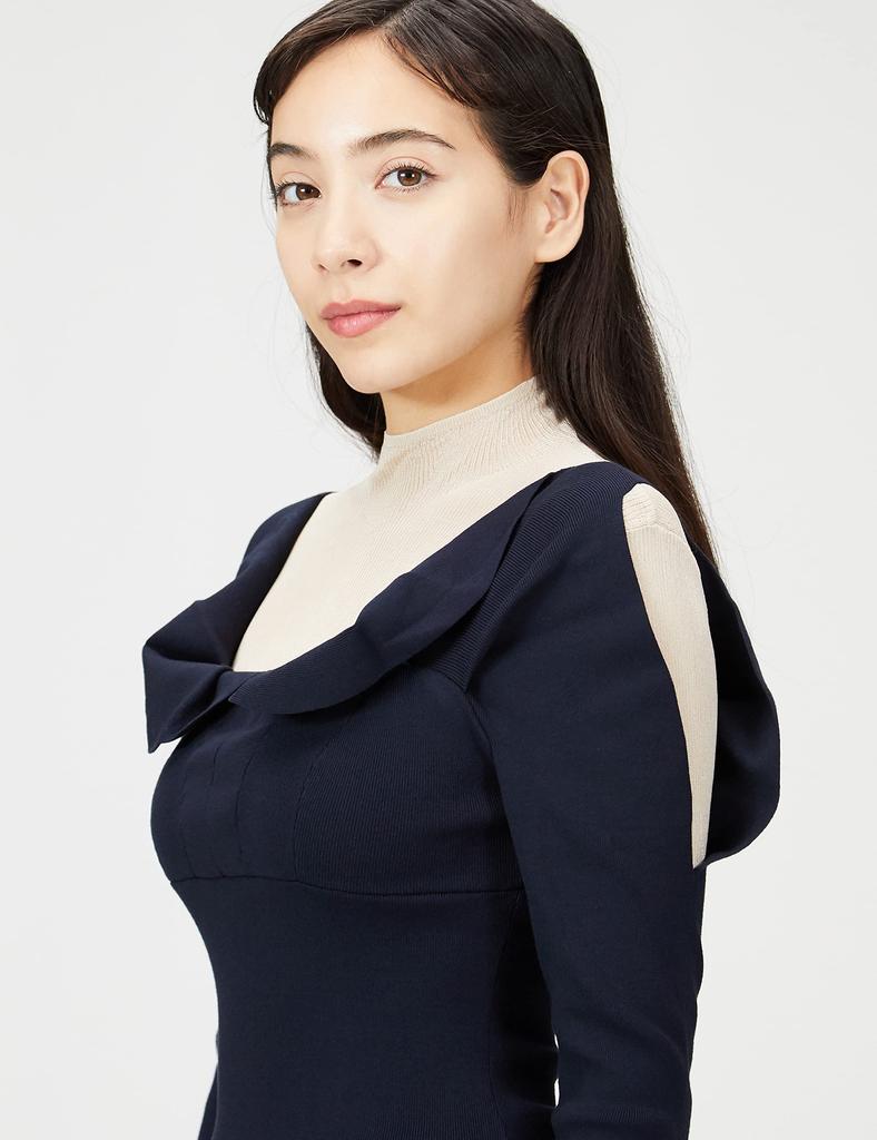 Snidel Decollete Docking Knit Pullover SWNT224140 NVY F See-Through Women's