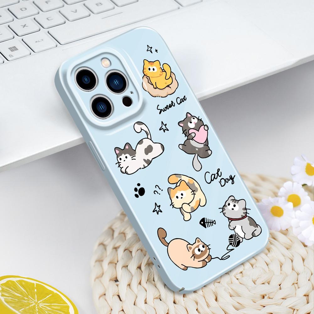 Happy Cat Phone Case For iPhone 13 12 11 7 8 6 6S Plus Pro Max Mini X XS XR SE 2020 2022 Film Hard Cover