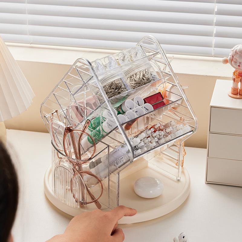 Luxury Cosmetics Storage Box Makeup Lipstick Organizer Rotating Dressing Table Cosmetics Storage Shelf Rack Large Capacity Home