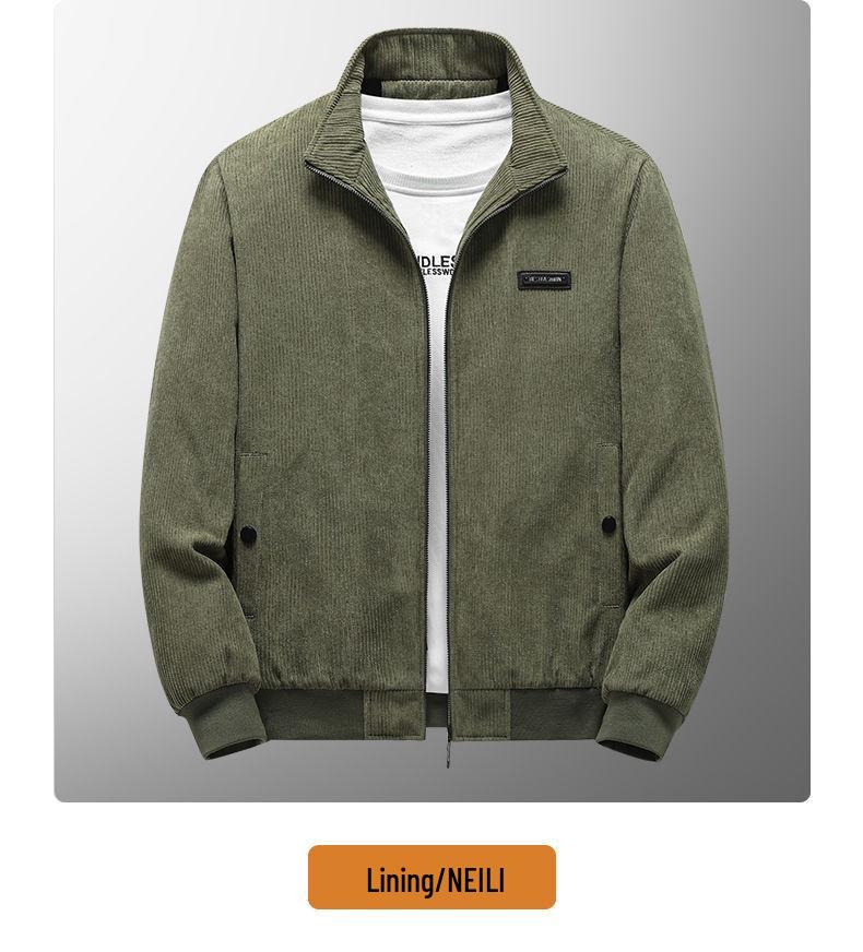 Men's High-End Fleece-Lined Corduroy Jacket - Loose, Casual, Warm Outerwear for Autumn and Winter.
