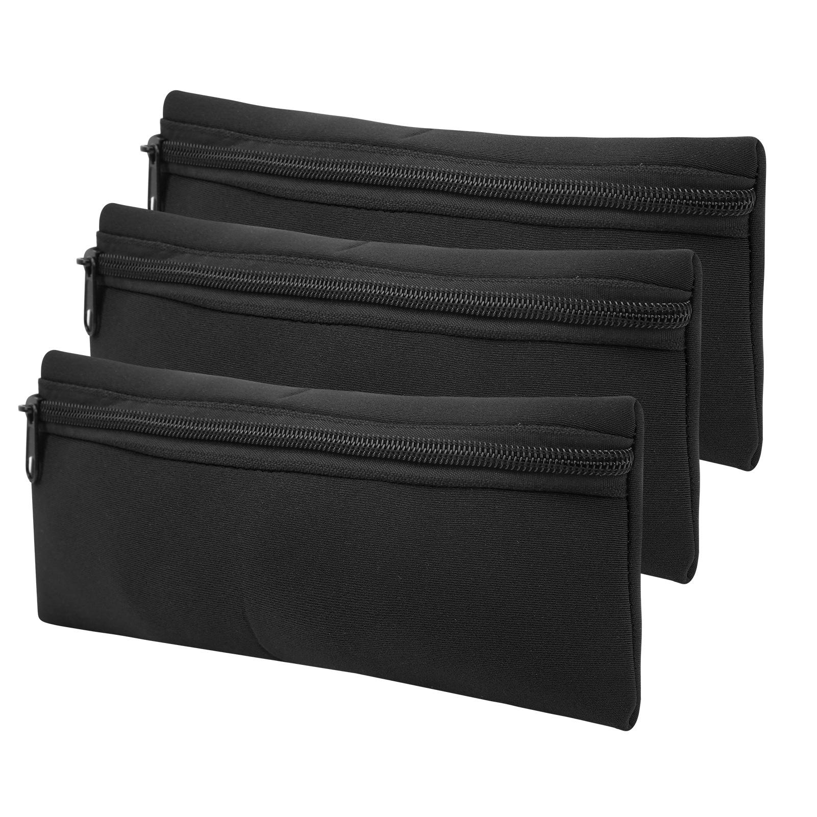 3Pcs Front Pencil Cases MultiFunction Bag Large Capacity Neoprene Portable Stationery Storage(Black )