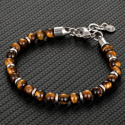 6mm Tigerauge Perlen Strang Armbänder Männer Frauen Charme Edelstahl Kette Bunte Stein Armband Männlichen Schmuck Geschenk