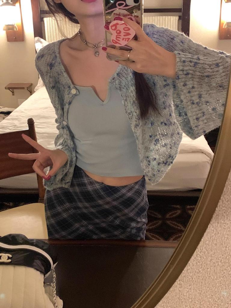 Women's Retro Blue Plaid High-Waist Fishtail Skirt – Korean Style, Slimming Mid-Length, Versatile for Autumn