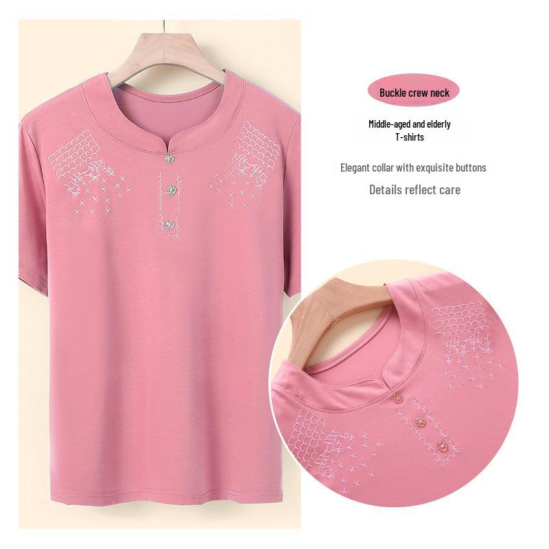 Mom's Plus Size Casual Summer Short-Sleeve T-Shirt - Loose, Stylish, Versatile Top for Middle-Aged and Elderly Women