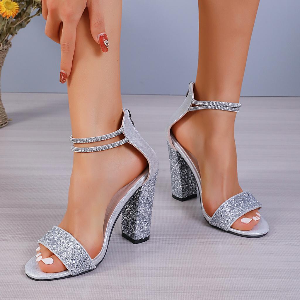 Fashion Heel Sandals Women Rhinestone Sexy Transparent High Heels Sandals Female New Summer Party Dress Shoes Ladies Pumps Plus Size
