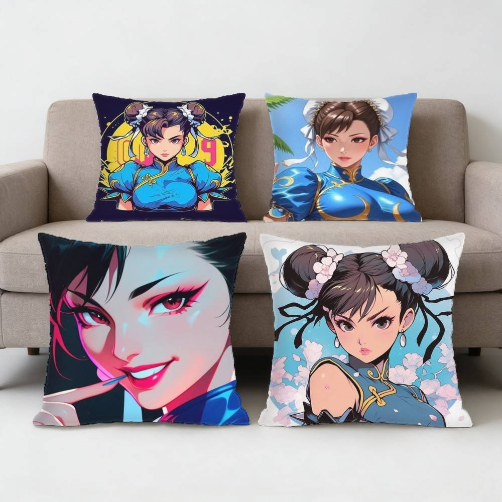 ChunLi Game SStreetFfighters Pillow Case Antidustmite Pillowcase Invisible zipper silky short plush Sofa cushion cover